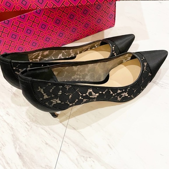 Tory Burch Glenna Pump Lace/Satin Black Size 10.5 - Picture 8 of 15